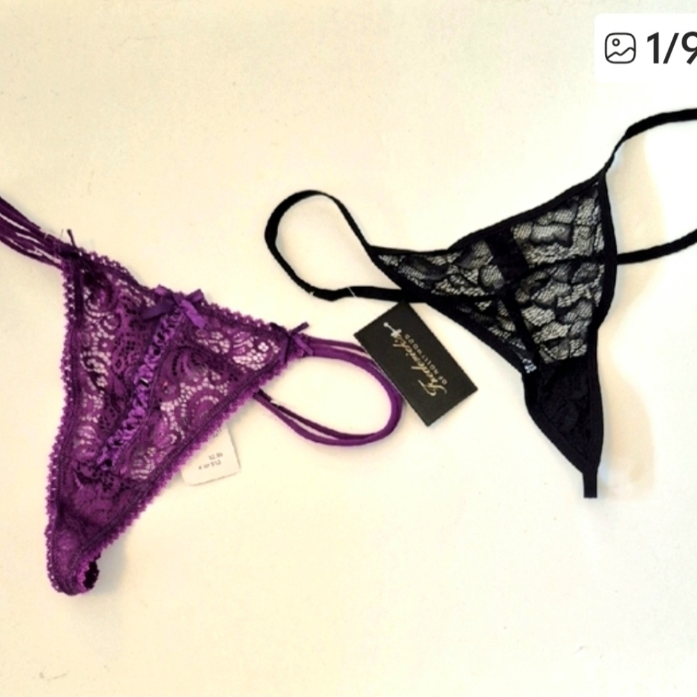 NWT Lot of 2 Frederick's of Hollywood and Kiss & Tell XL Purple and Black Thongs